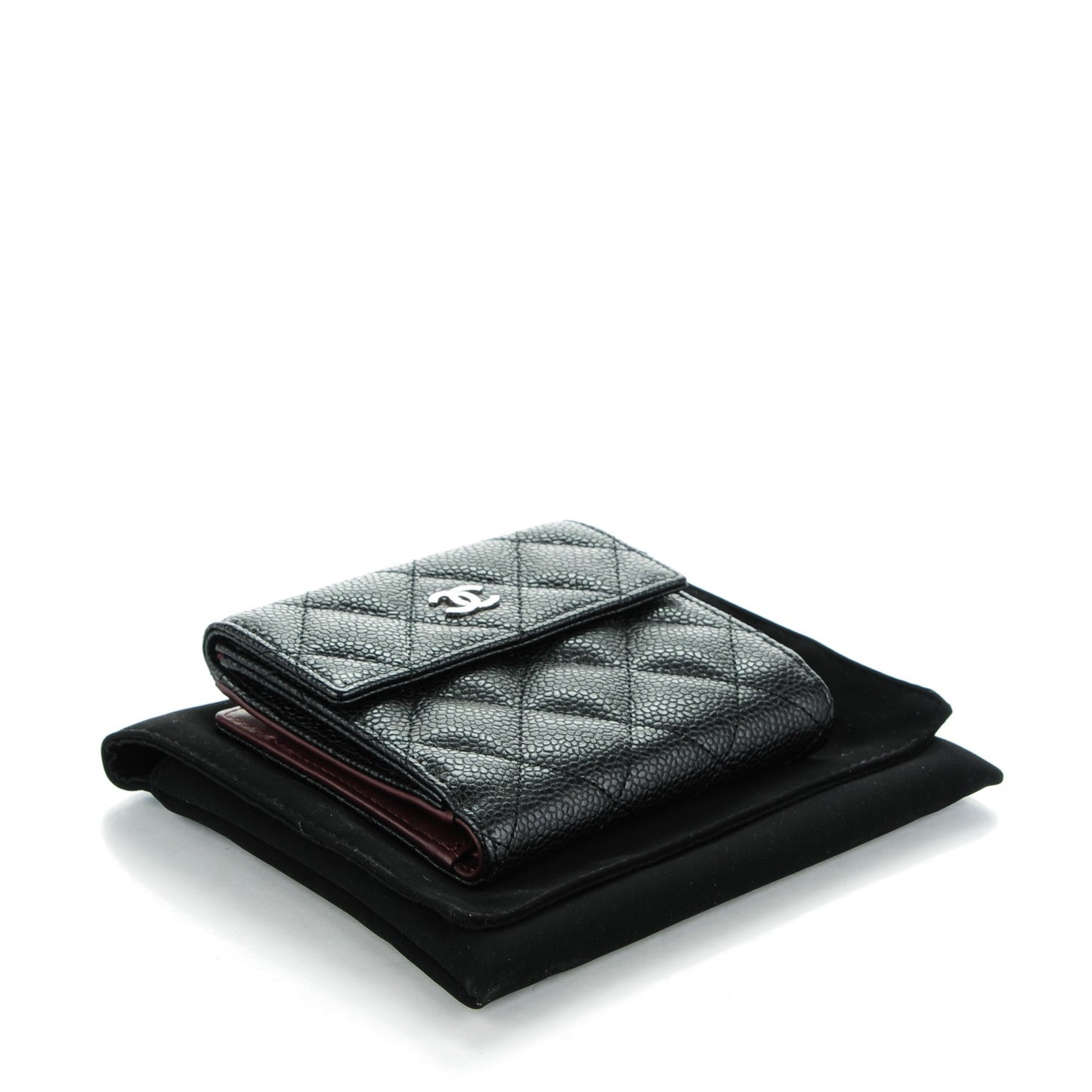 Caviar Quilted Compact French Flap Wallet Black