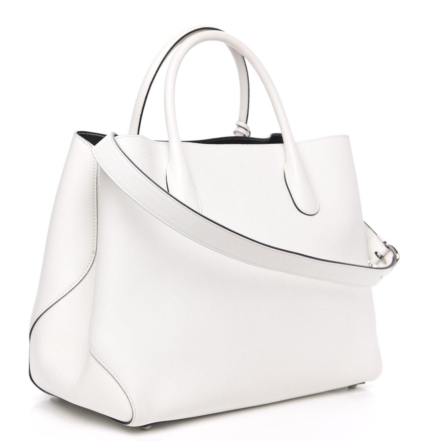 Supple Grained Calfskin Large Open Bar Tote White