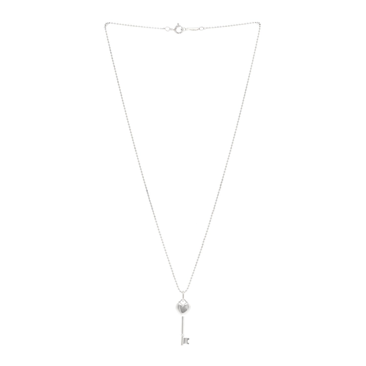 Tiffany Sterling Silver Diamond Heart Key Pendant Necklace 3 of 6