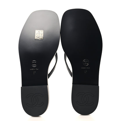 Chanel Goatskin Times Square Thong Sandals 37 Black 6 of 10