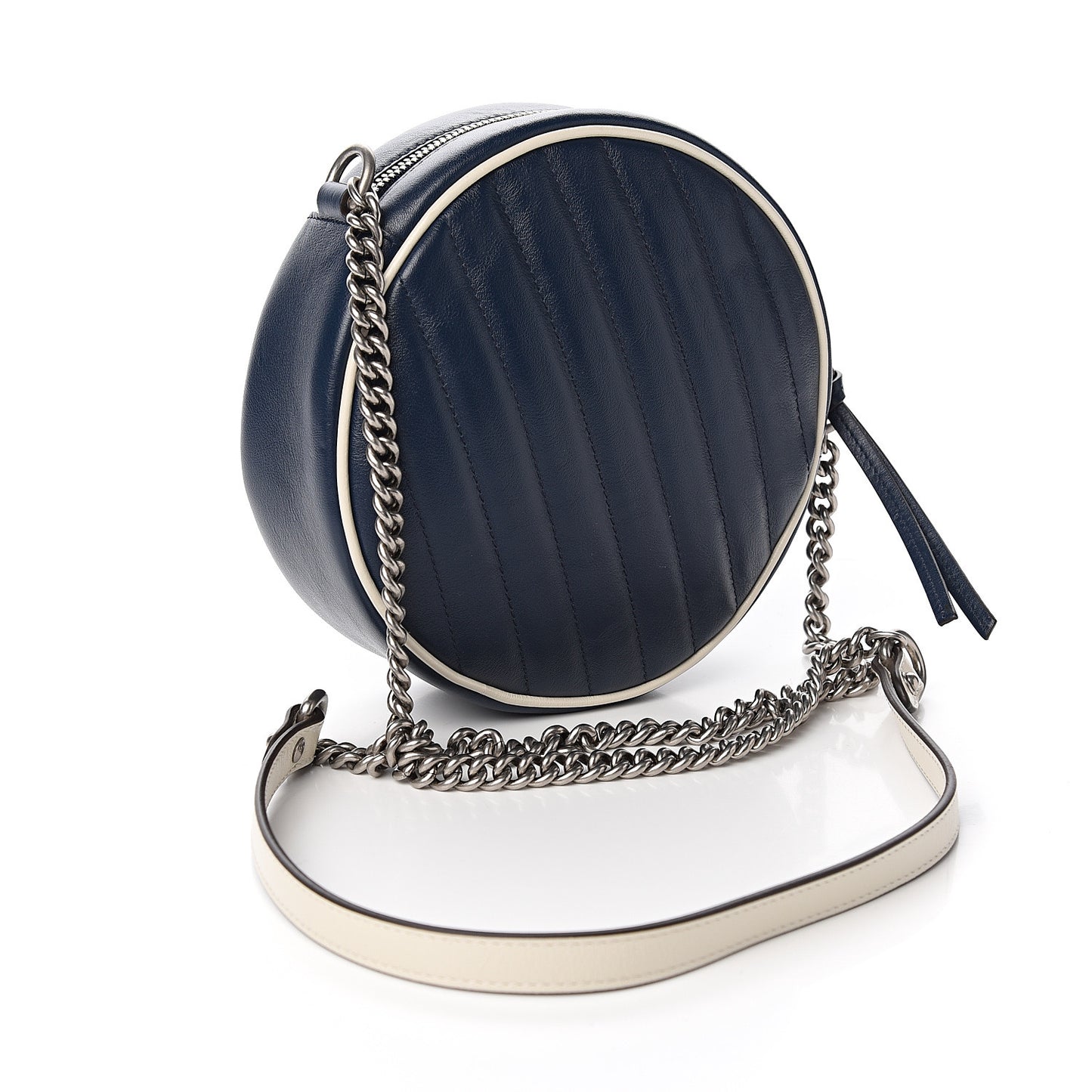 Azalea Calfskin Matelasse Diagonal Mini Torchon GG Marmont Round Shoulder Bag Blue Agata Mystic White