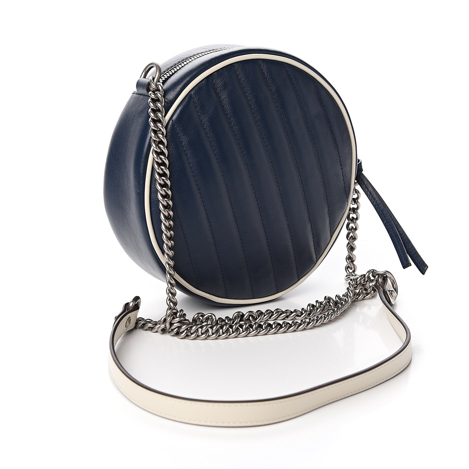 Gucci Azalea Calfskin Matelasse Diagonal Mini Torchon GG Marmont Round Shoulder Bag Blue Agata Mystic White 2 of 9
