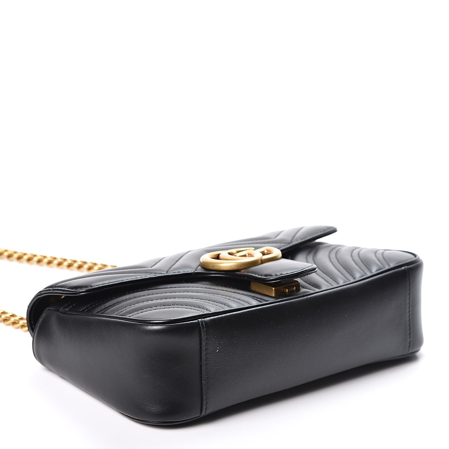 Gucci Calfskin Matelasse Small GG Marmont Shoulder Bag Black 3 of 9