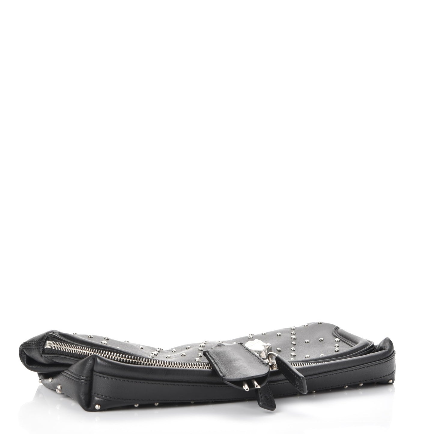 Calfskin Studded Padlock Skull Clutch Black