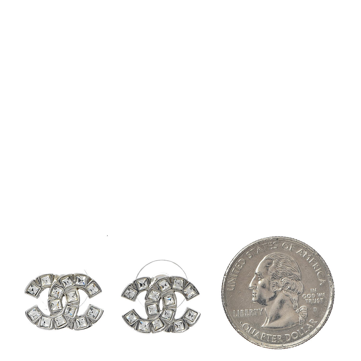 Chanel Baguette Crystal CC Earrings Silver 2 of 5