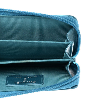 Chanel Metallic Caviar Quilted Boy Zip Around Coin Purse Wallet Turquoise 5 of 8
