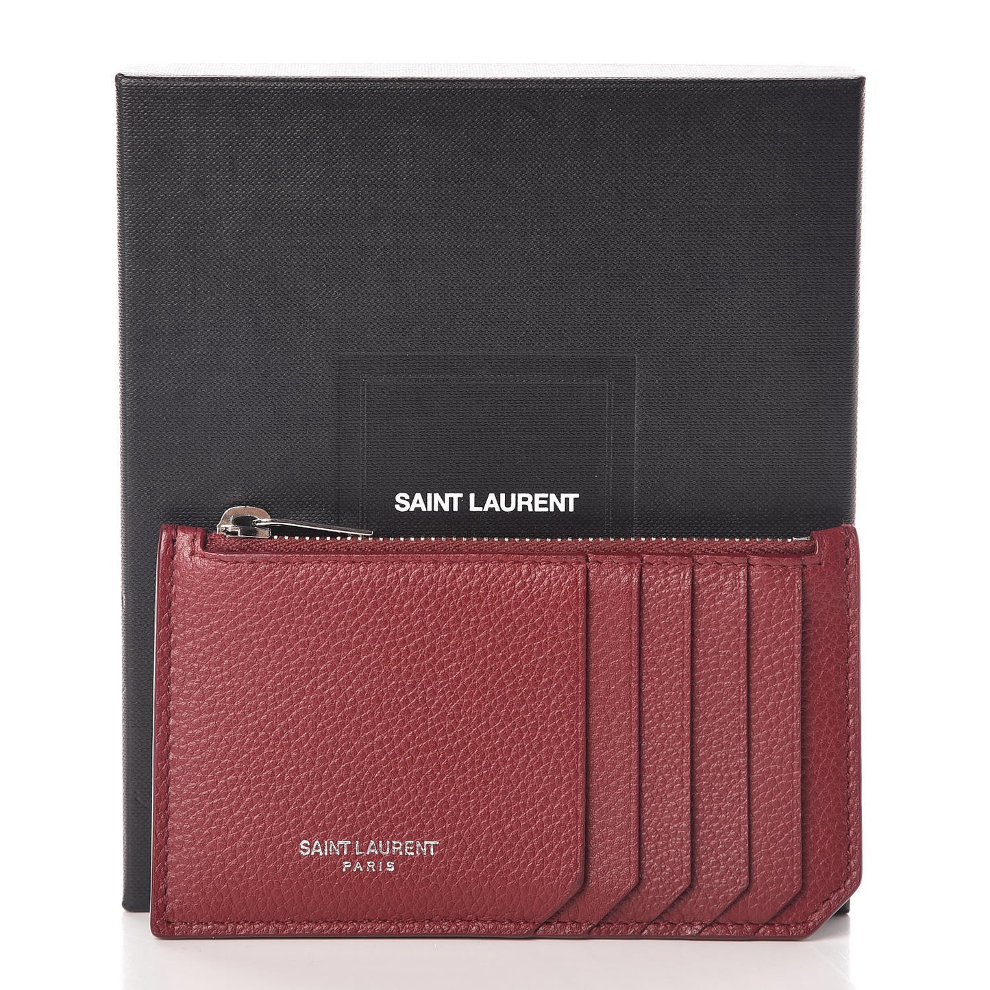 Grained Calfskin 5 Fragments Zip Pouch Card Holder Burgundy