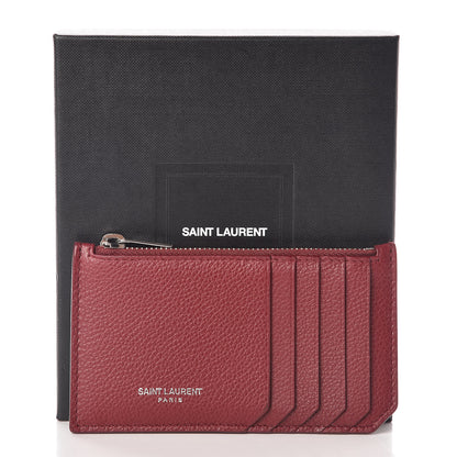 Saint Laurent Grained Calfskin 5 Fragments Zip Pouch Card Holder Burgundy 7 of 7