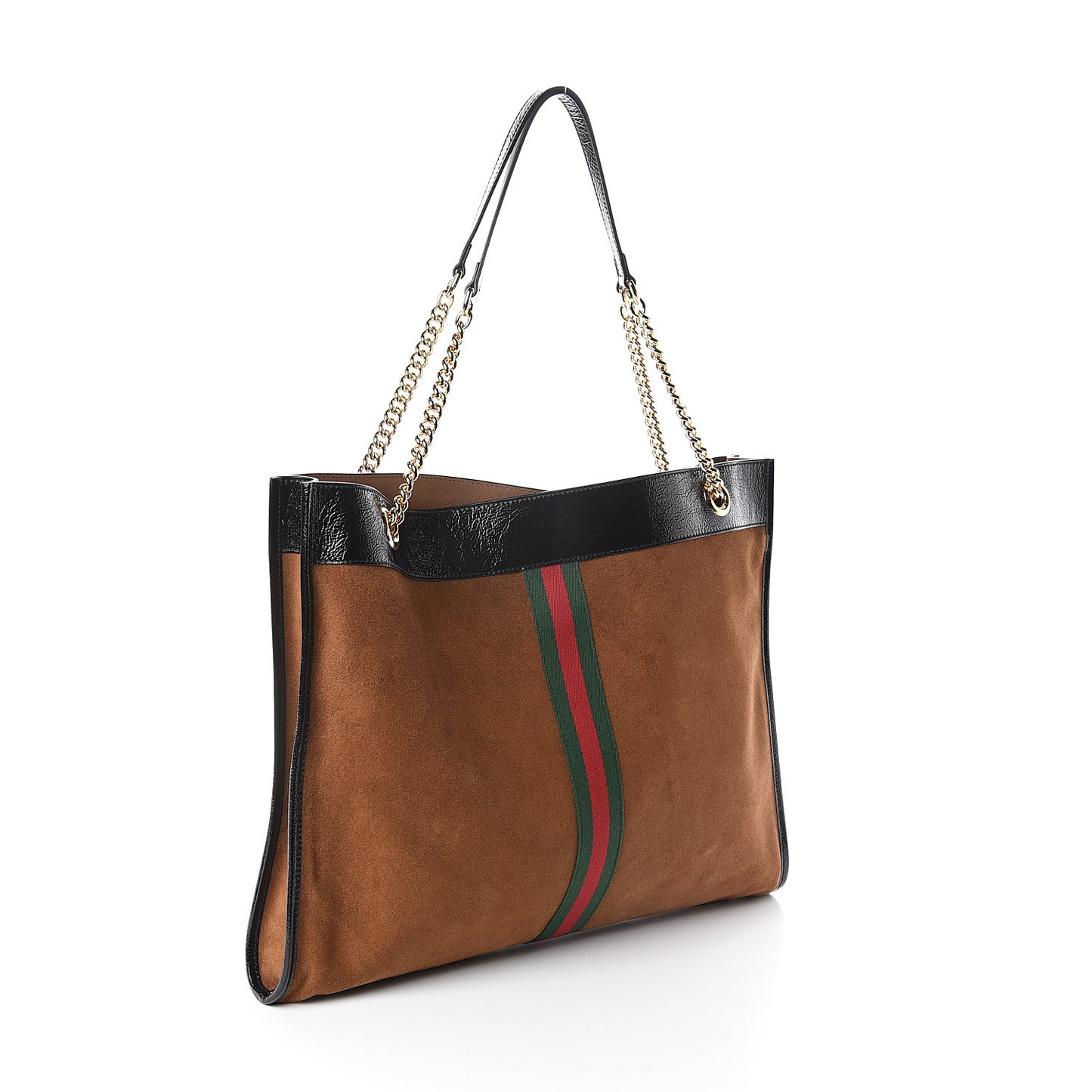 Suede Patent Large Rajah Chain Tote Nocciola Black