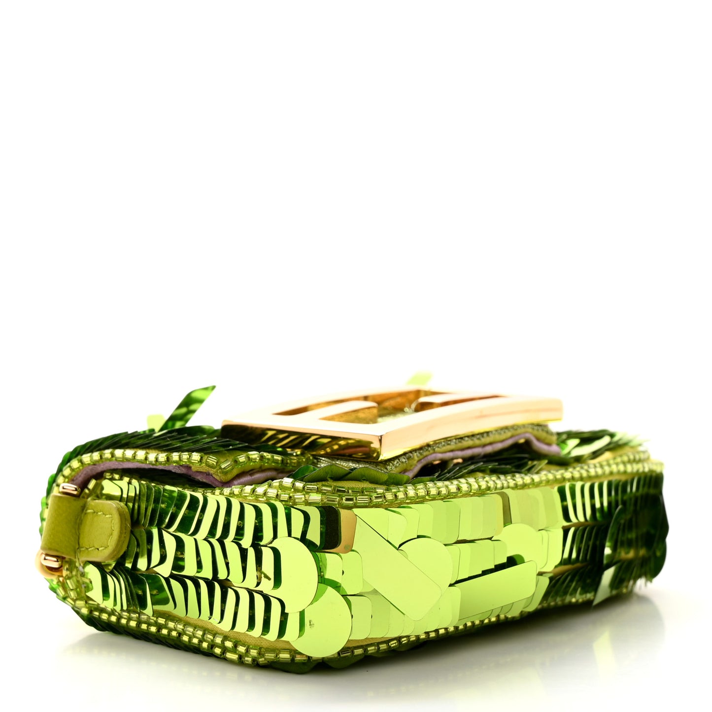 Sequin Paillettes Shiny Nappa Sex and the City Nano Maxi Buckle Baguette Charm Wasabi