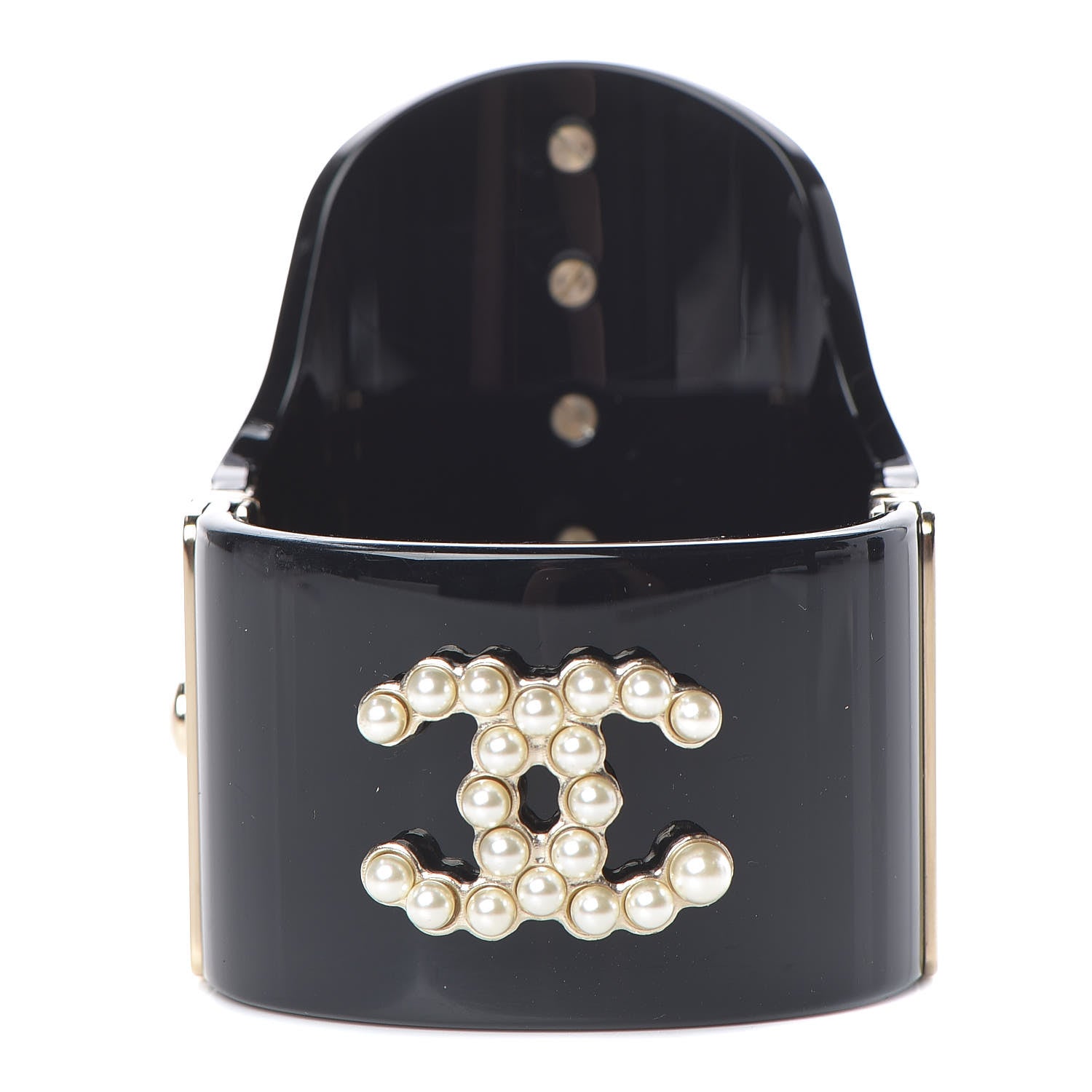 Chanel Resin Pearl CC Cuff Black 1 of 7
