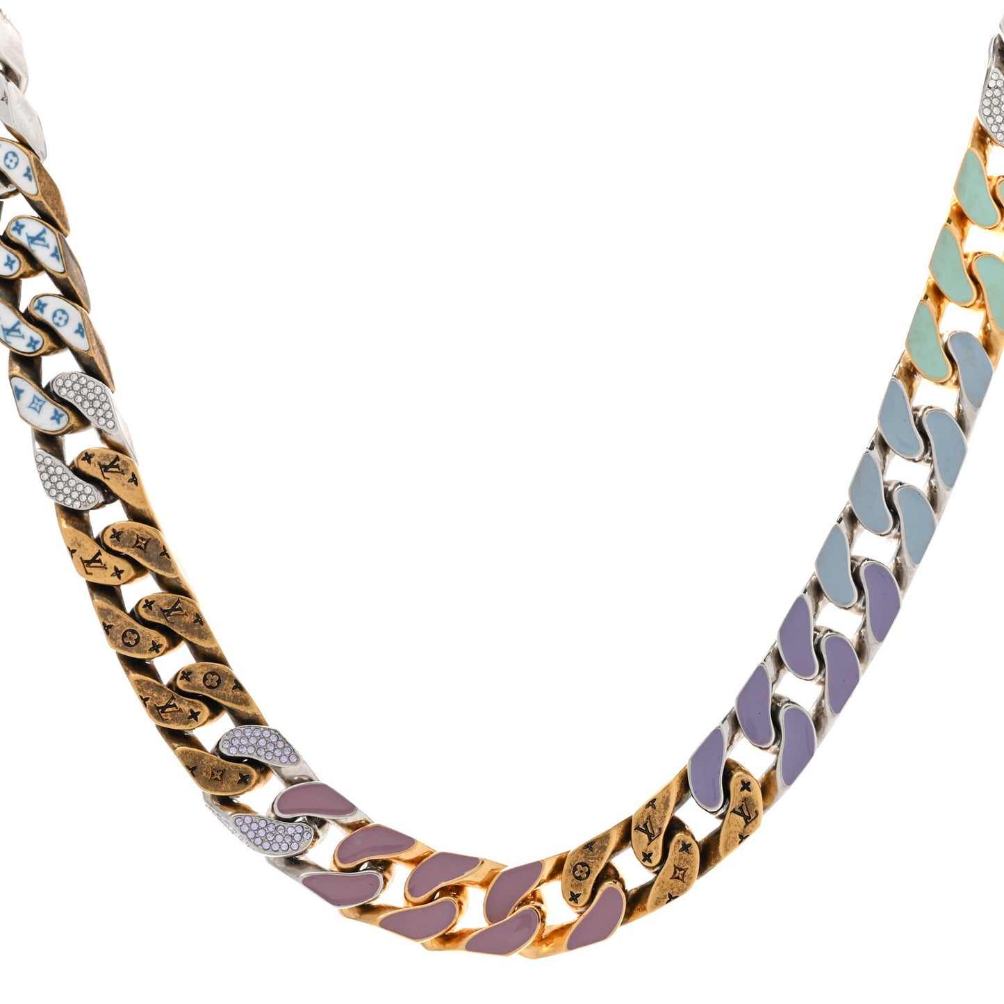 Metal Enamel Crystal Soapy Chain Necklace Silver Gold