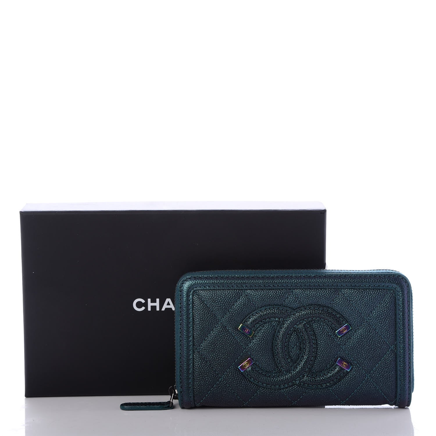 Chanel Iridescent Caviar Quilted Medium Filigree Zip Around Wallet Dark Turquoise 9 of 9