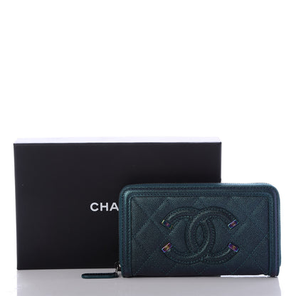 Chanel Iridescent Caviar Quilted Medium Filigree Zip Around Wallet Dark Turquoise 9 of 9