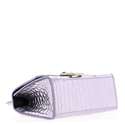 Balenciaga Metallic Calfskin Crocodile Embossed Hourglass Top Handle Bag XS Lilac 4 of 15