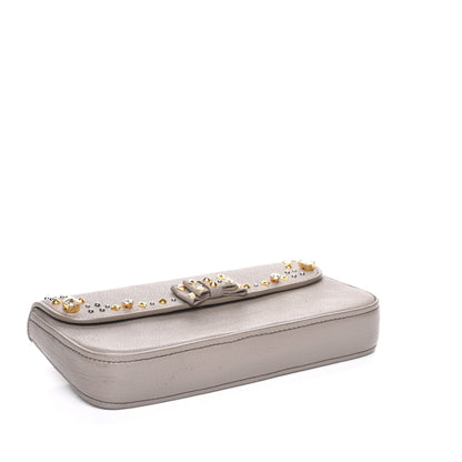 Miu Miu Goatskin Madras Swarovski Crystal Studded Pochette Clutch Argilla 4 of 7