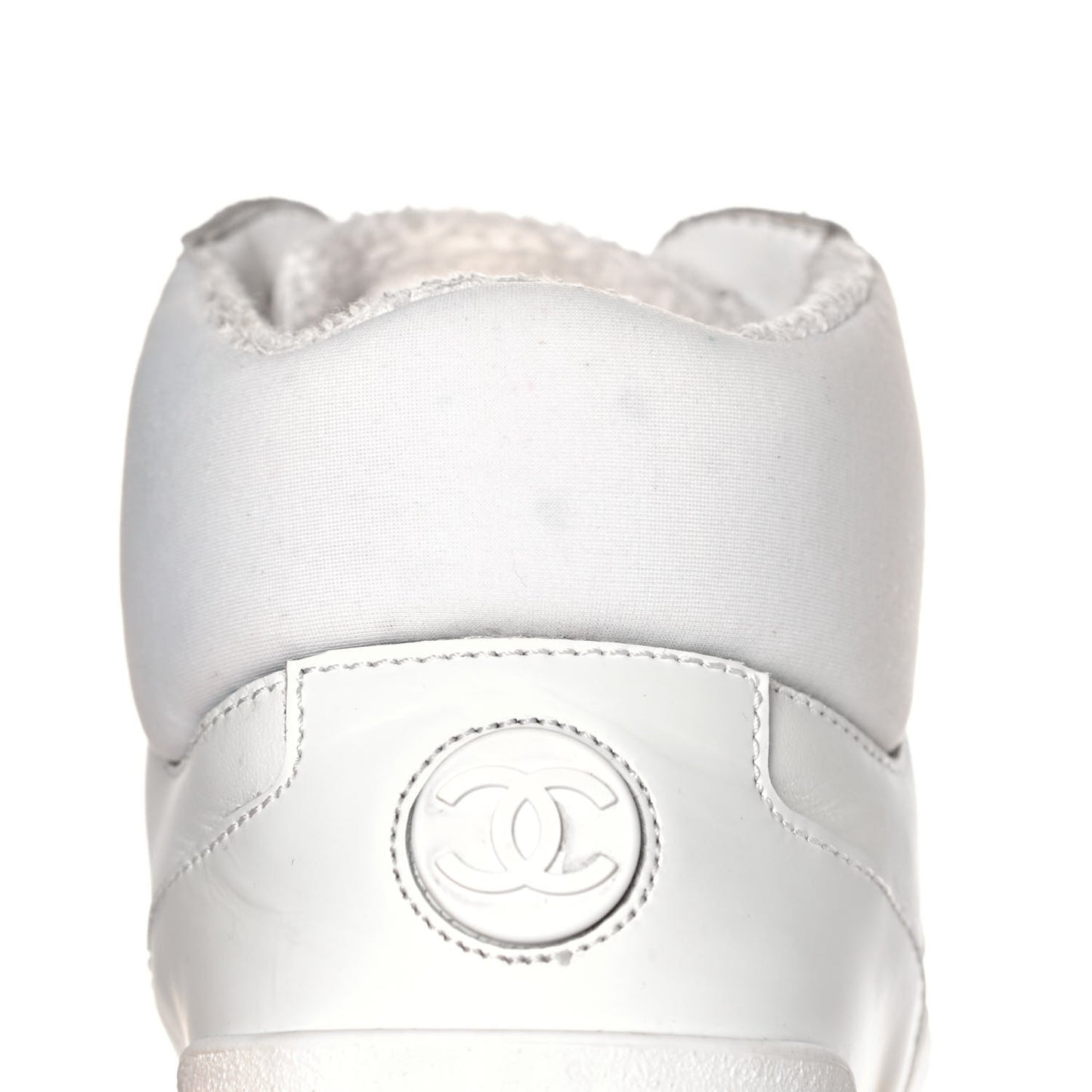 Calfskin Mesh Lycra Womens Logo High Top Sneakers 37 White