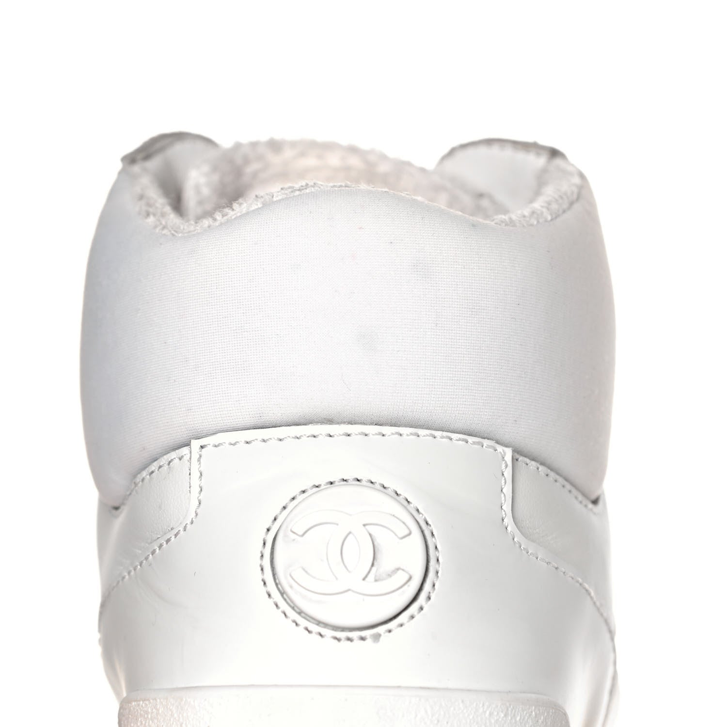 Chanel Calfskin Mesh Lycra Womens Logo High Top Sneakers 37 White 9 of 12