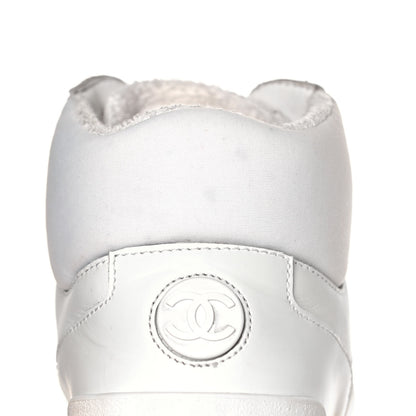 Chanel Calfskin Mesh Lycra Womens Logo High Top Sneakers 37 White 9 of 12