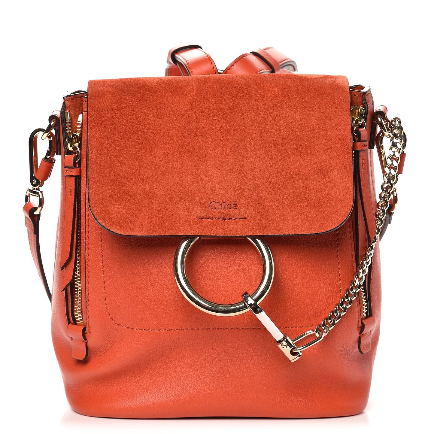 Suede Calfskin Small Faye Backpack Sepia Red