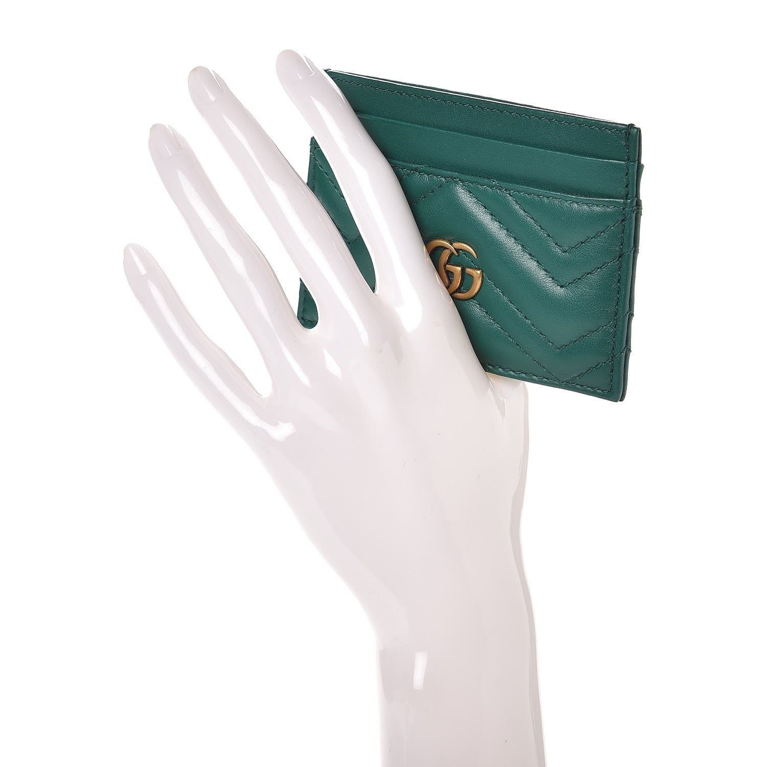 Gucci Calfskin Matelasse GG Marmont Card Holder Emerald Green 2 of 7