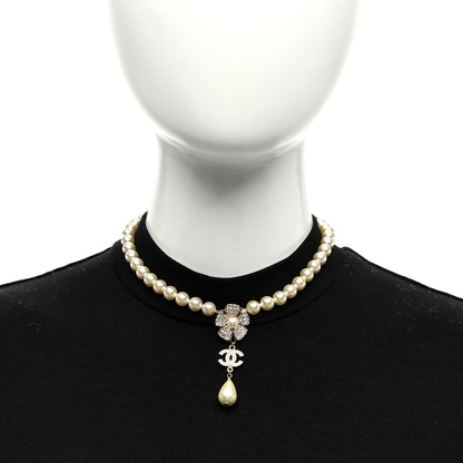 Chanel Pearl Crystal CC Camellia Choker Necklace Gold 2 of 4