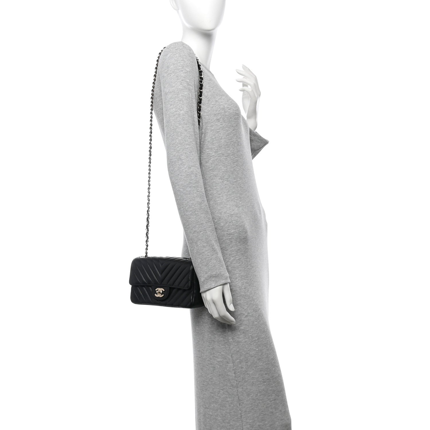 Chanel Lambskin Chevron Quilted Mini Rectangular Flap Black 2 of 16