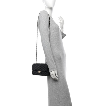 Chanel Lambskin Chevron Quilted Mini Rectangular Flap Black 2 of 16