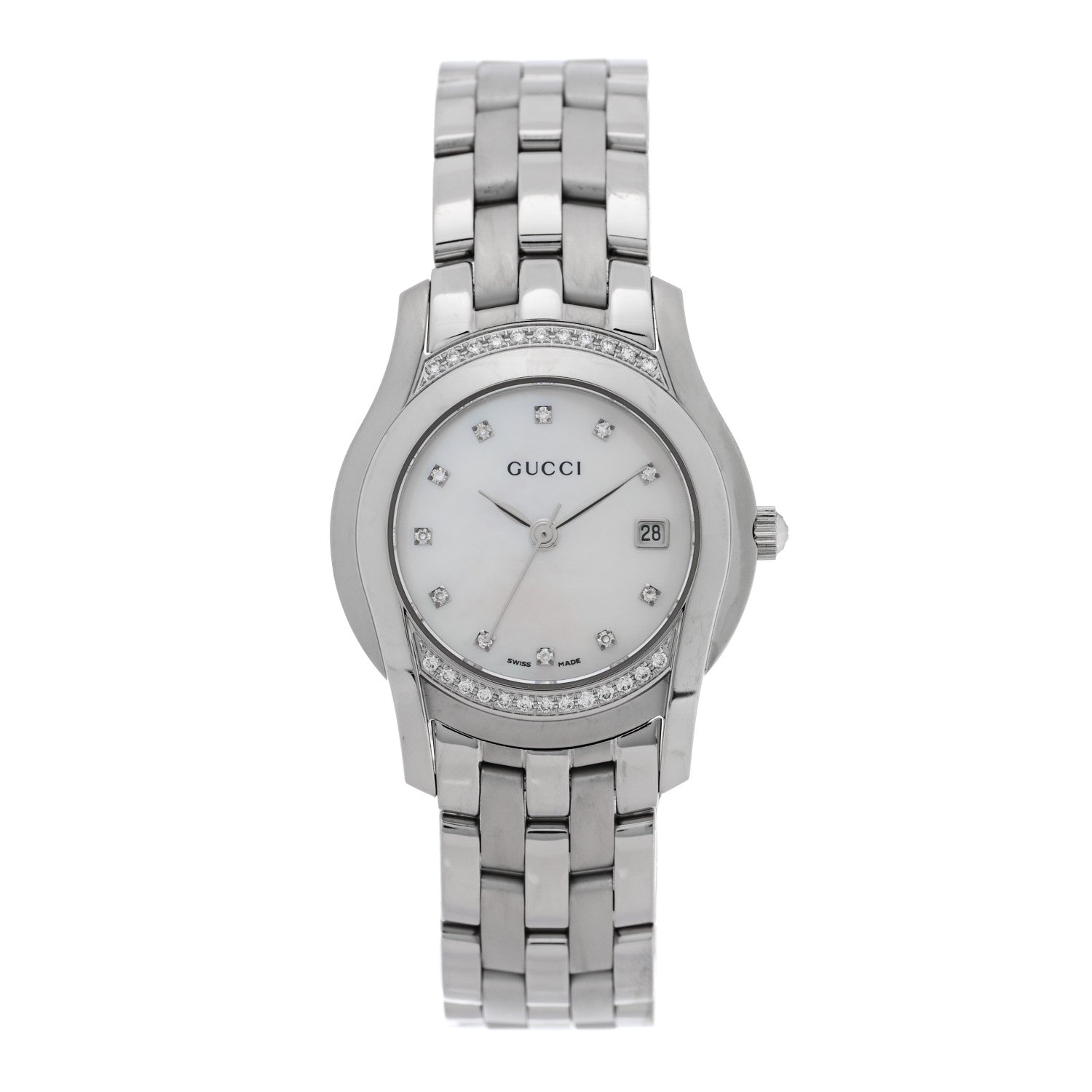 Gucci Stainless Steel Diamond Bezel Mother of Pearl 27mm 5500L Quartz Watch 1 of 4