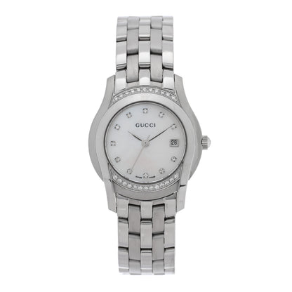 Gucci Stainless Steel Diamond Bezel Mother of Pearl 27mm 5500L Quartz Watch 1 of 4