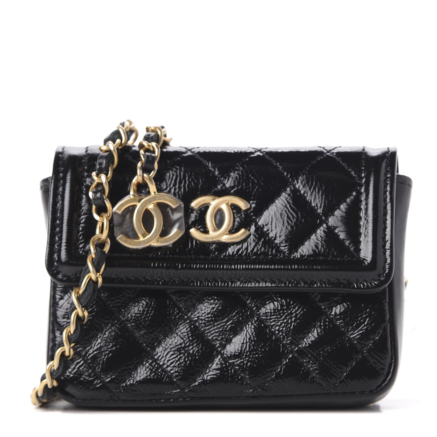 Chanel Shiny Aged Calfskin Quilted Waist Belt Bag Black 1 of 12