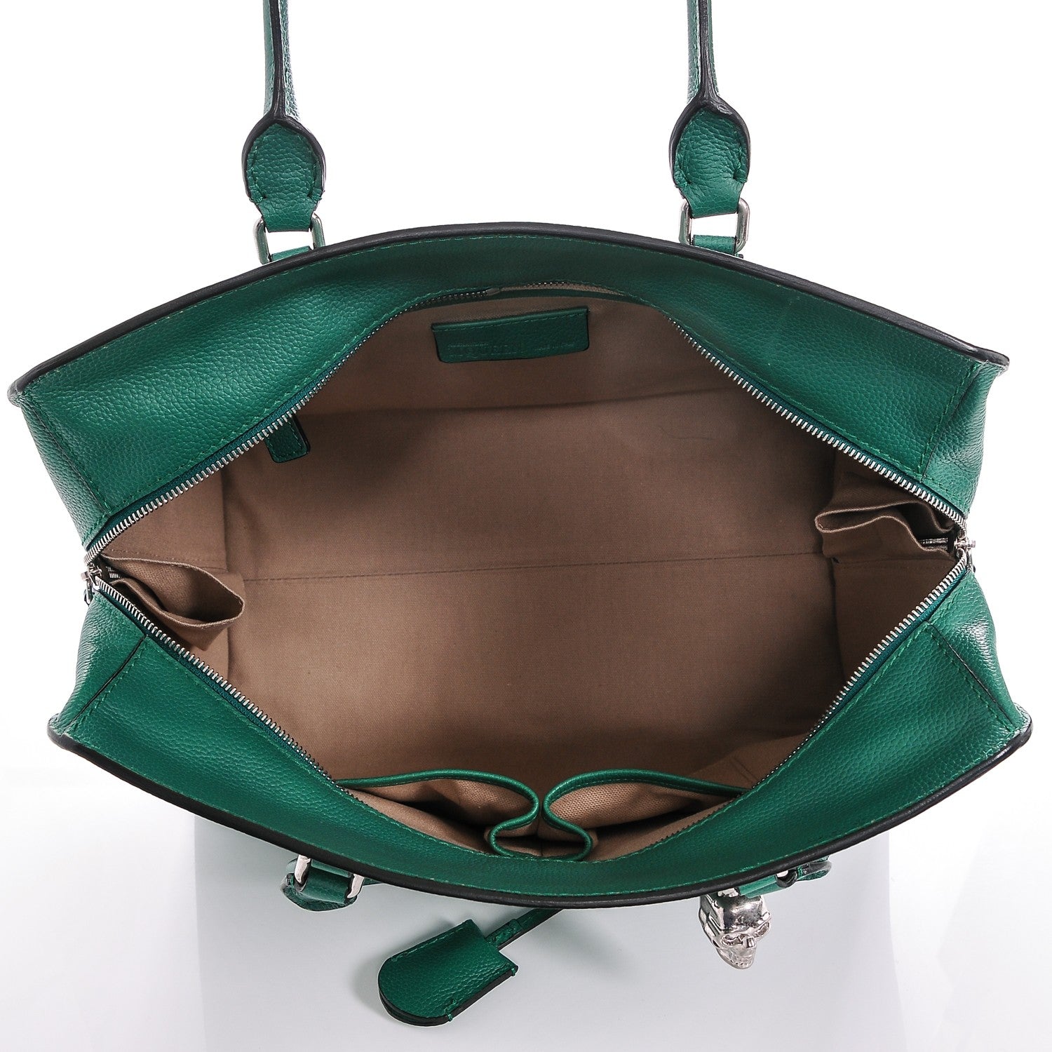 Alexander McQueen Pebbled Calfskin Large Skull Padlock Zip Around Tote Emerald 5 of 10