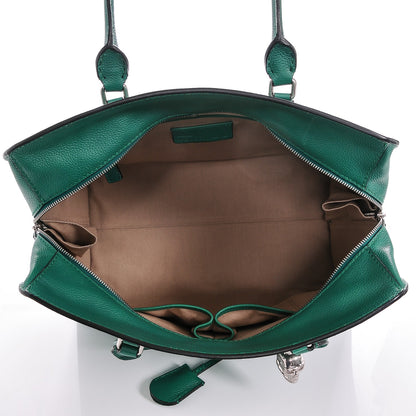 Alexander McQueen Pebbled Calfskin Large Skull Padlock Zip Around Tote Emerald 5 of 10