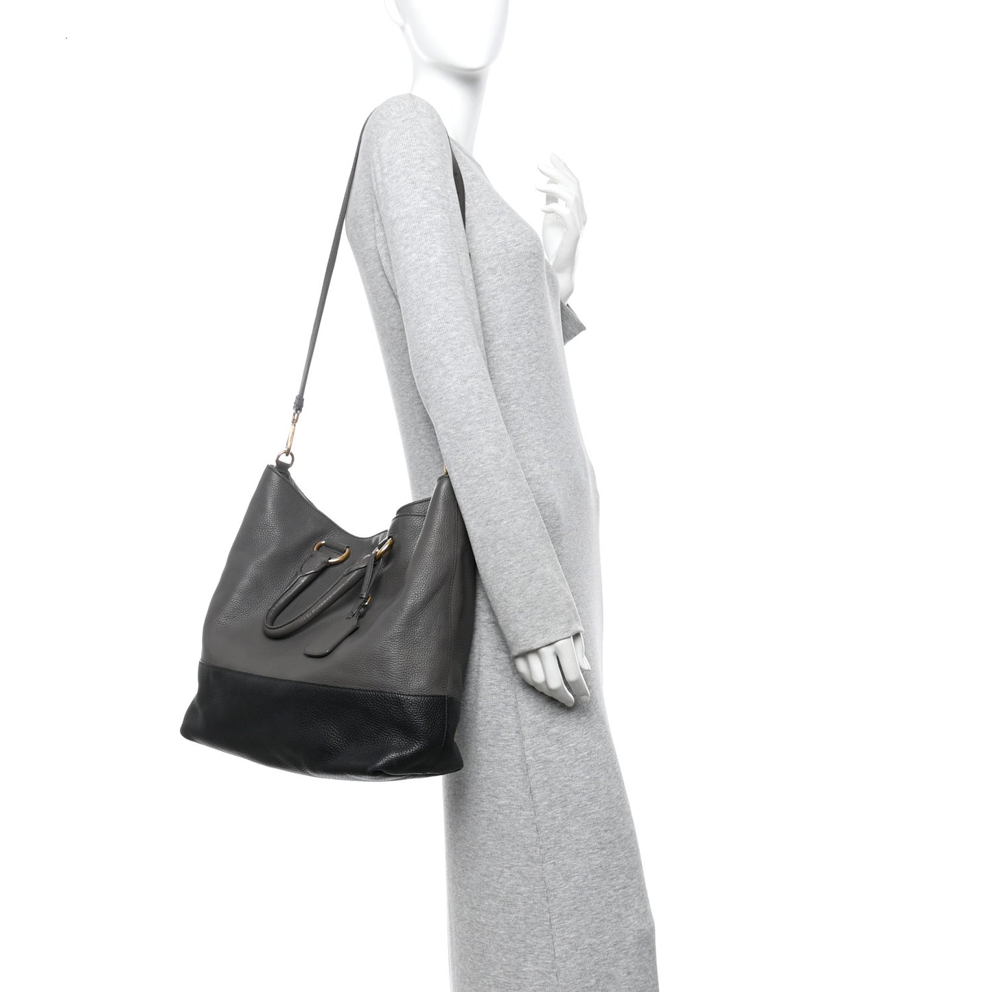 Vitello Daino Bi-Color Shopping Tote Marmo Black