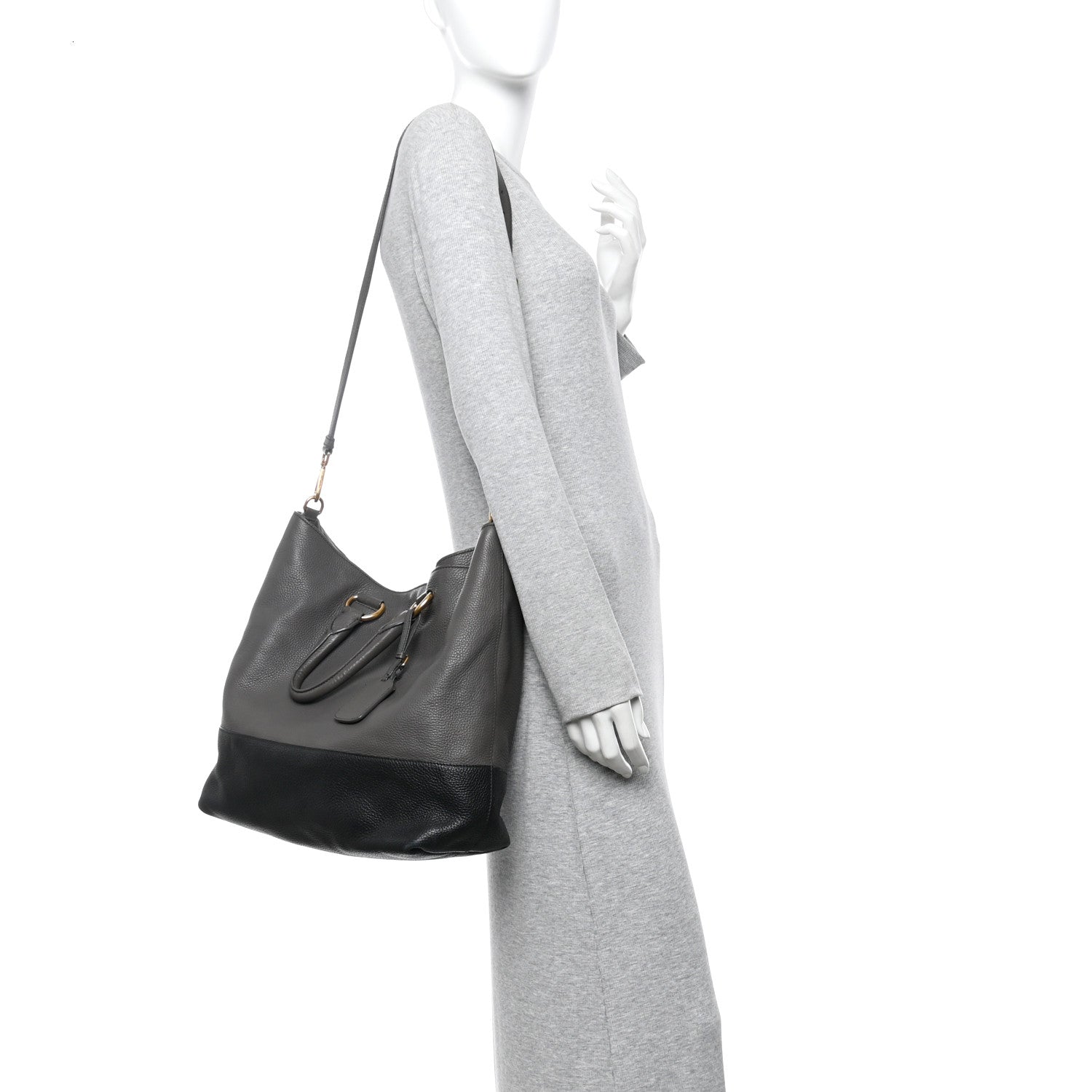 Prada Vitello Daino Bi-Color Shopping Tote Marmo Black 2 of 9