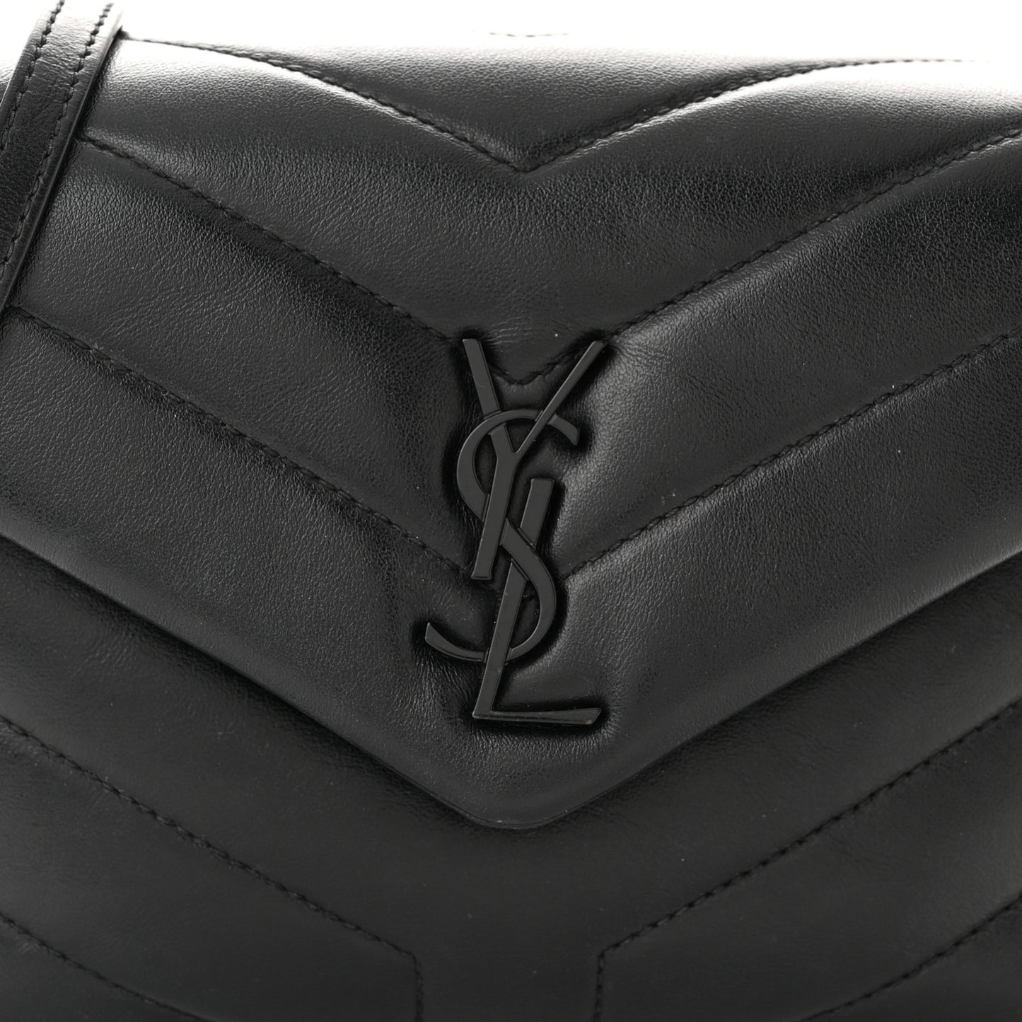 Calfskin Y Quilted Monogram Monochrome Toy Loulou Crossbody Bag Black