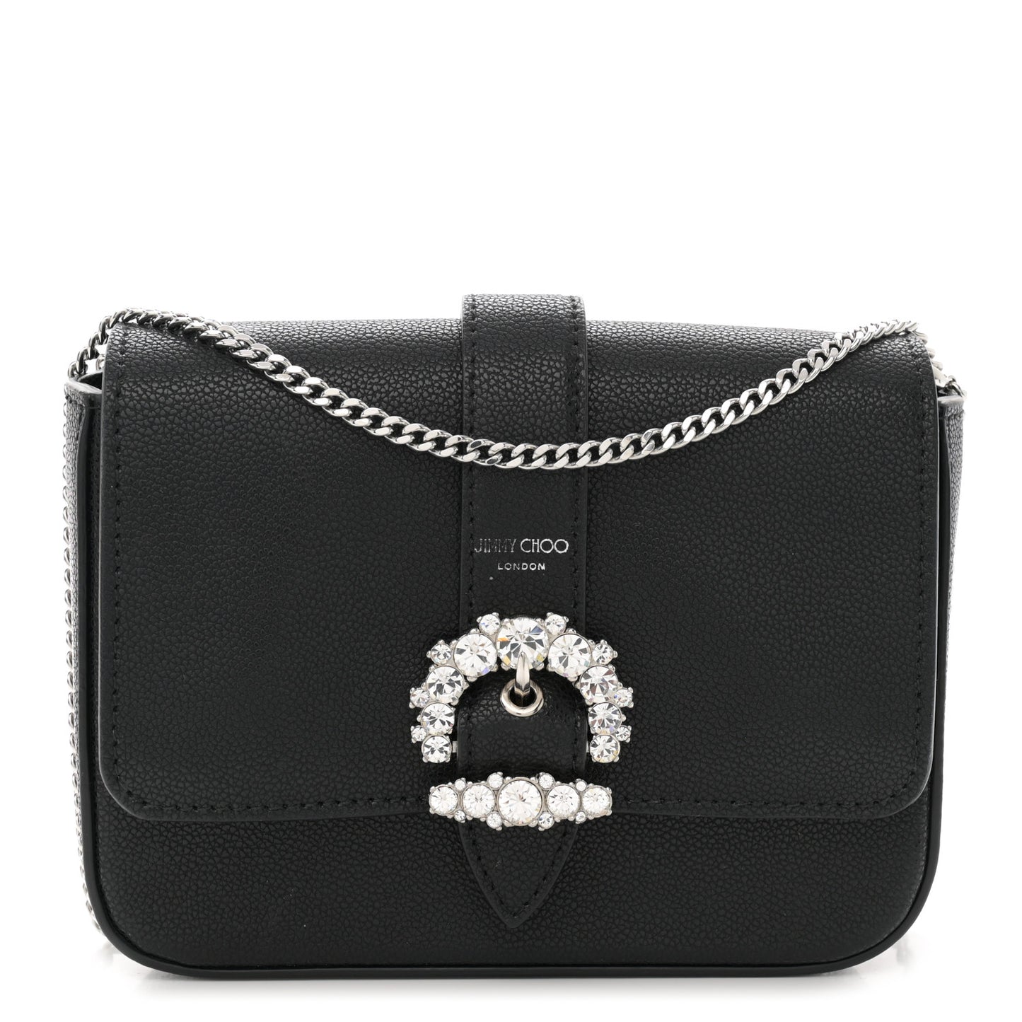 Calfskin Crystal Cheri Chain Crossbody Bag Black