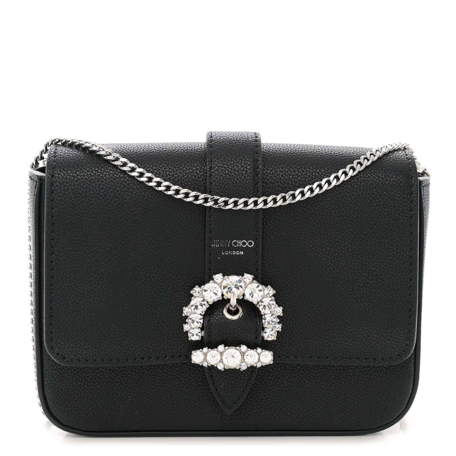 Jimmy Choo Calfskin Crystal Cheri Chain Crossbody Bag Black 1 of 10