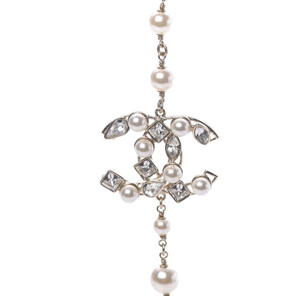 Chanel Pearl Crystal CC Snowfall Long Necklace Gold 4 of 7