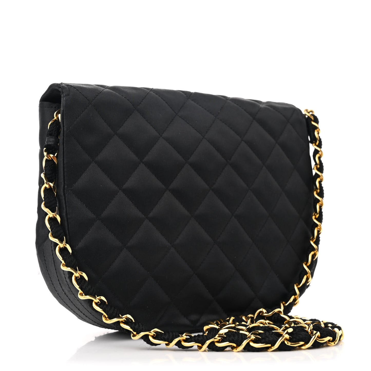 Satin Quilted Half Moon Flap Black