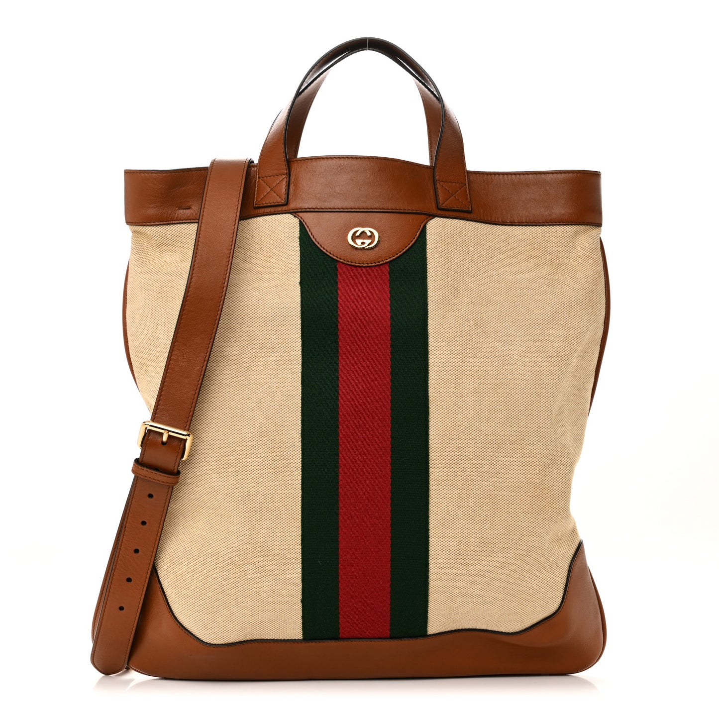 Vintage Canvas Calfskin Web Flat Tote Sand Light Cuir
