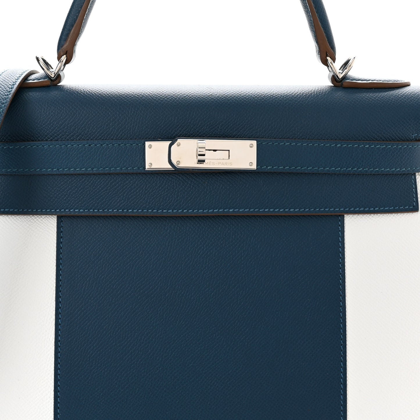Epsom Kelly Flag Sellier 32 Bleu Thalassa White