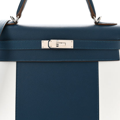 Hermes Epsom Kelly Flag Sellier 32 Bleu Thalassa White 8 of 18