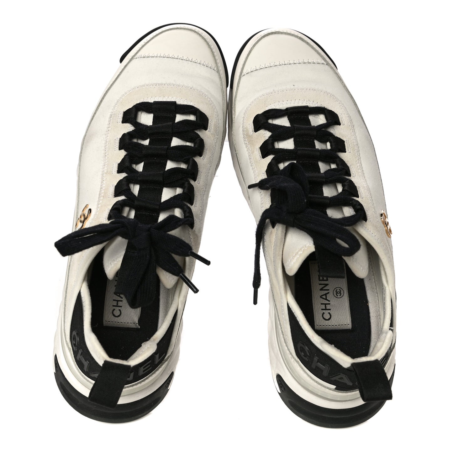 Velvet Calfskin Mixed Fibers CC Sneakers 40 Ivory Black