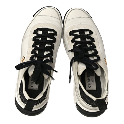 Chanel Velvet Calfskin Mixed Fibers CC Sneakers 40 Ivory Black 6 of 16