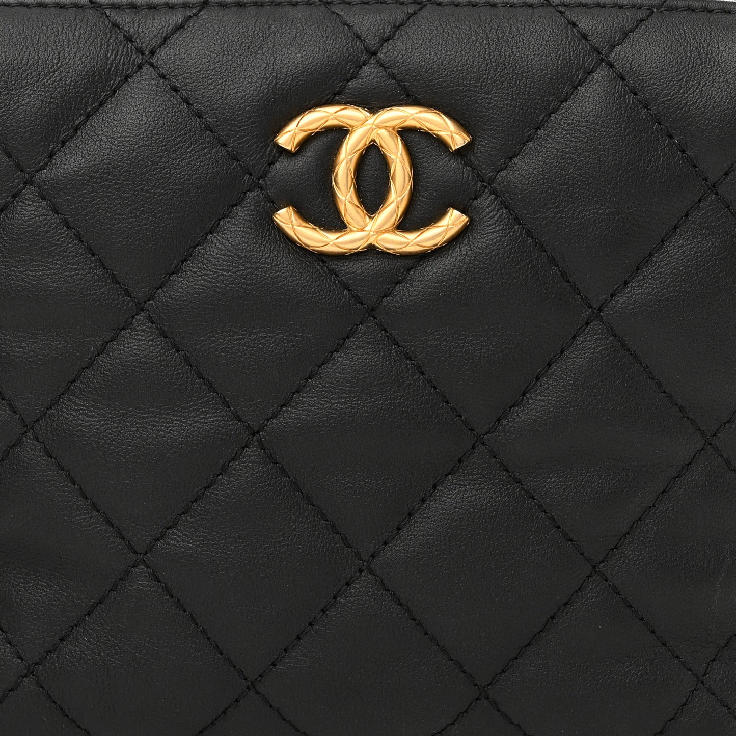 Calfskin Quilted Mini Bowling Bag Black