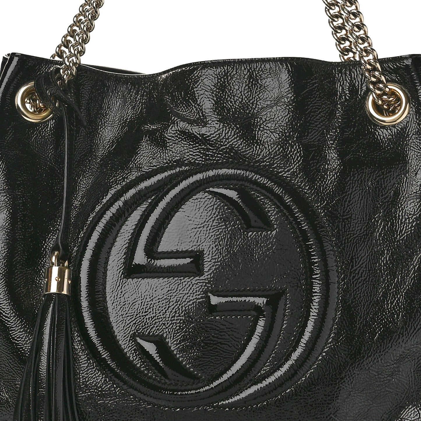 Patent Medium Soho Chain Shoulder Bag Black