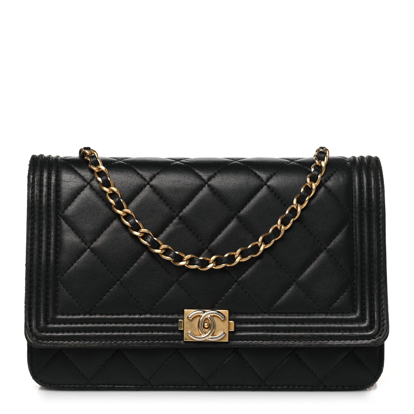 Lambskin Quilted Boy Wallet On Chain WOC Black