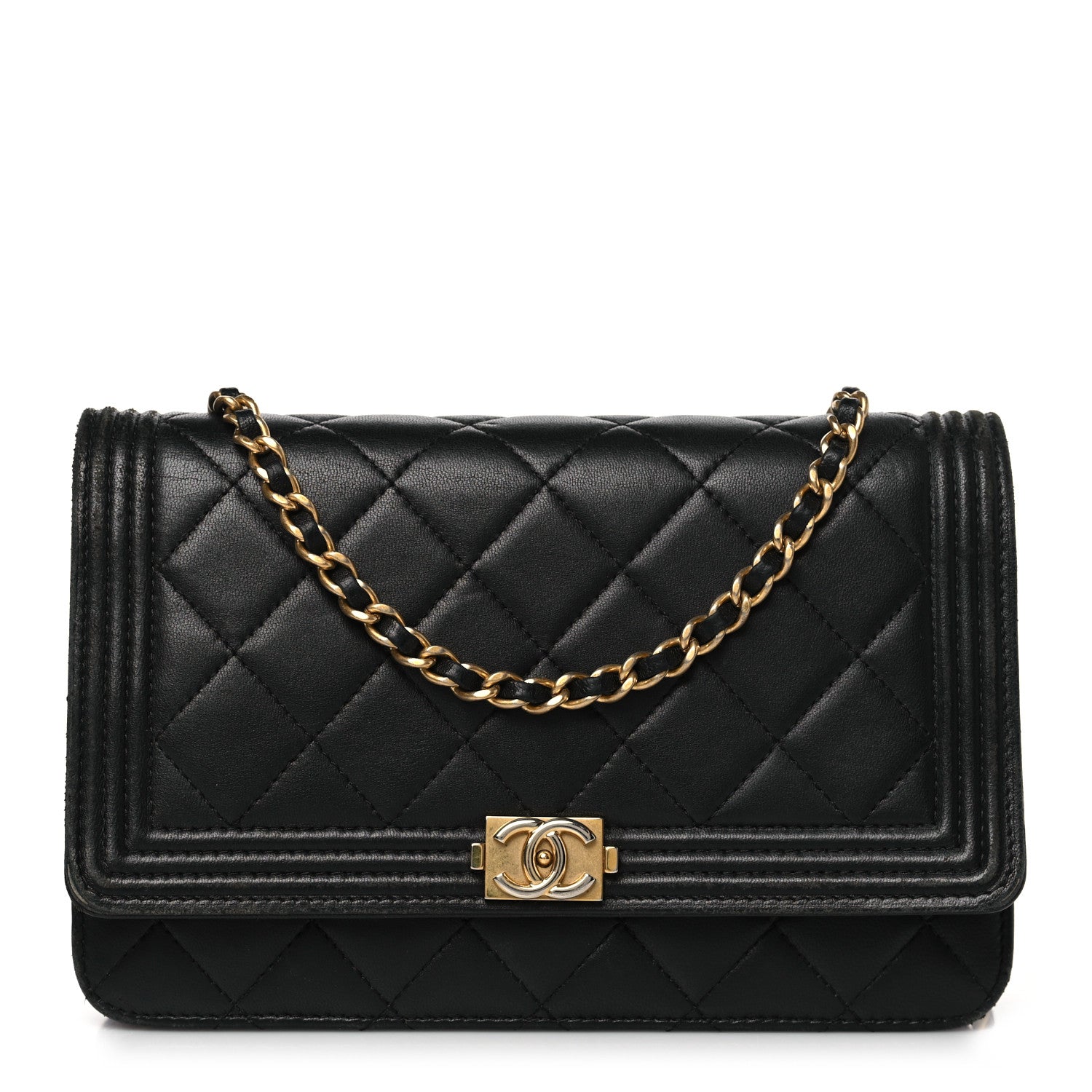 Chanel Lambskin Quilted Boy Wallet On Chain WOC Black 1 of 11