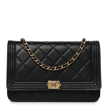 Chanel Lambskin Quilted Boy Wallet On Chain WOC Black 1 of 11